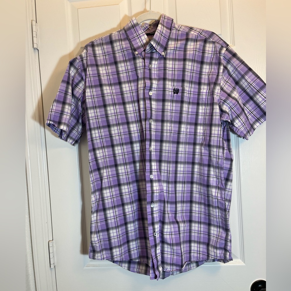 Cinch Purple Plaid Men's Button Down Short Sleeve Shirt Size Small